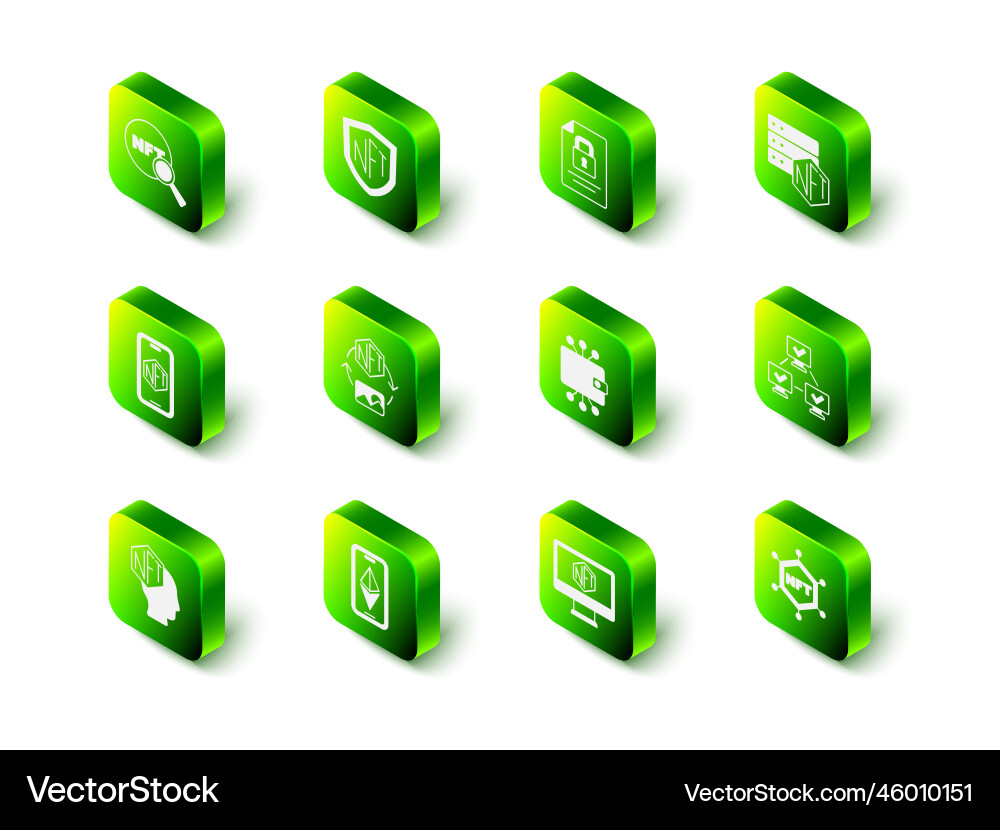 Set nft shield document and lock blockchain Set nft shield document and lock blockchain vector image