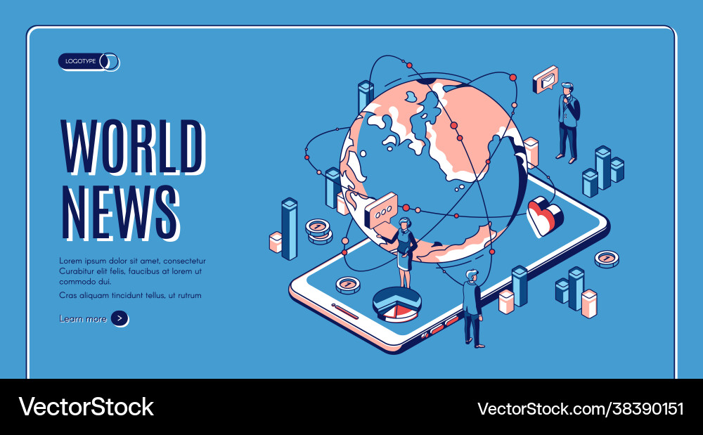 World news isometric landing page media business World news isometric landing page media business vector image