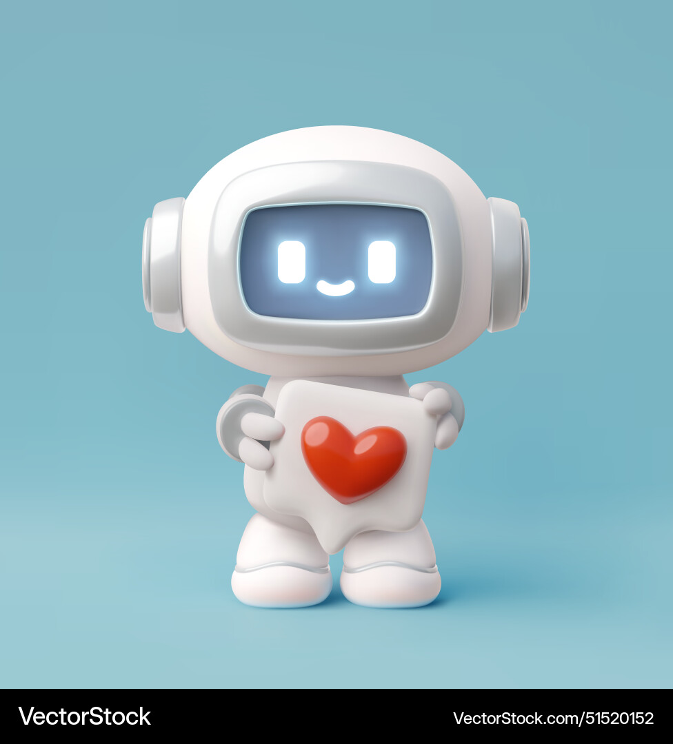 Chatbot robot with hearth in speech bubble 3d vector image