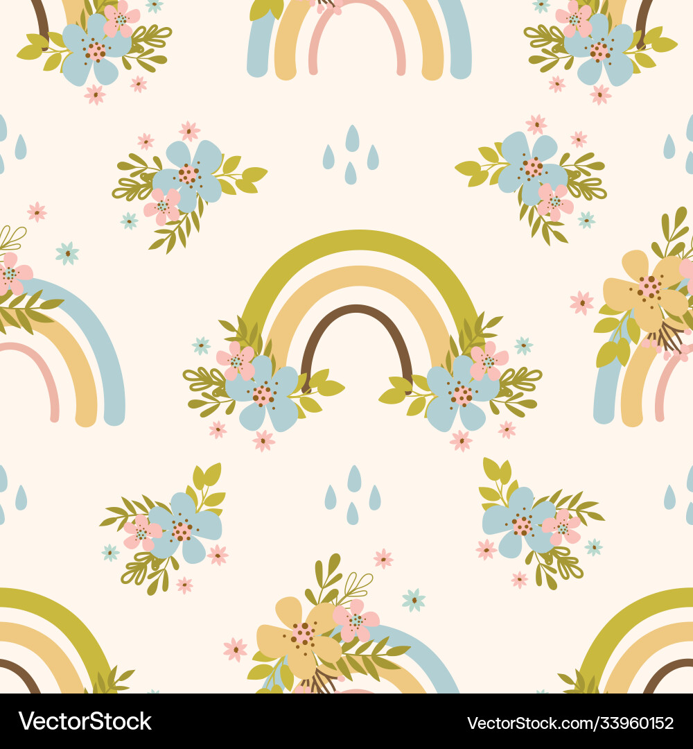 Floral rainbow hand drawn seamless pattern Floral rainbow hand drawn seamless pattern vector image