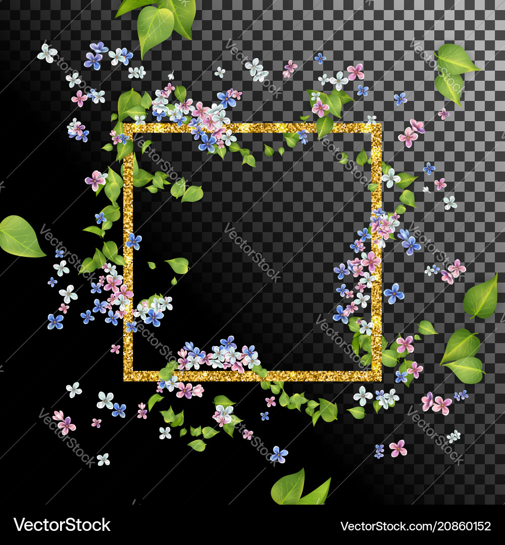 Golden Floral Frame with Flying Leaves Vector Image