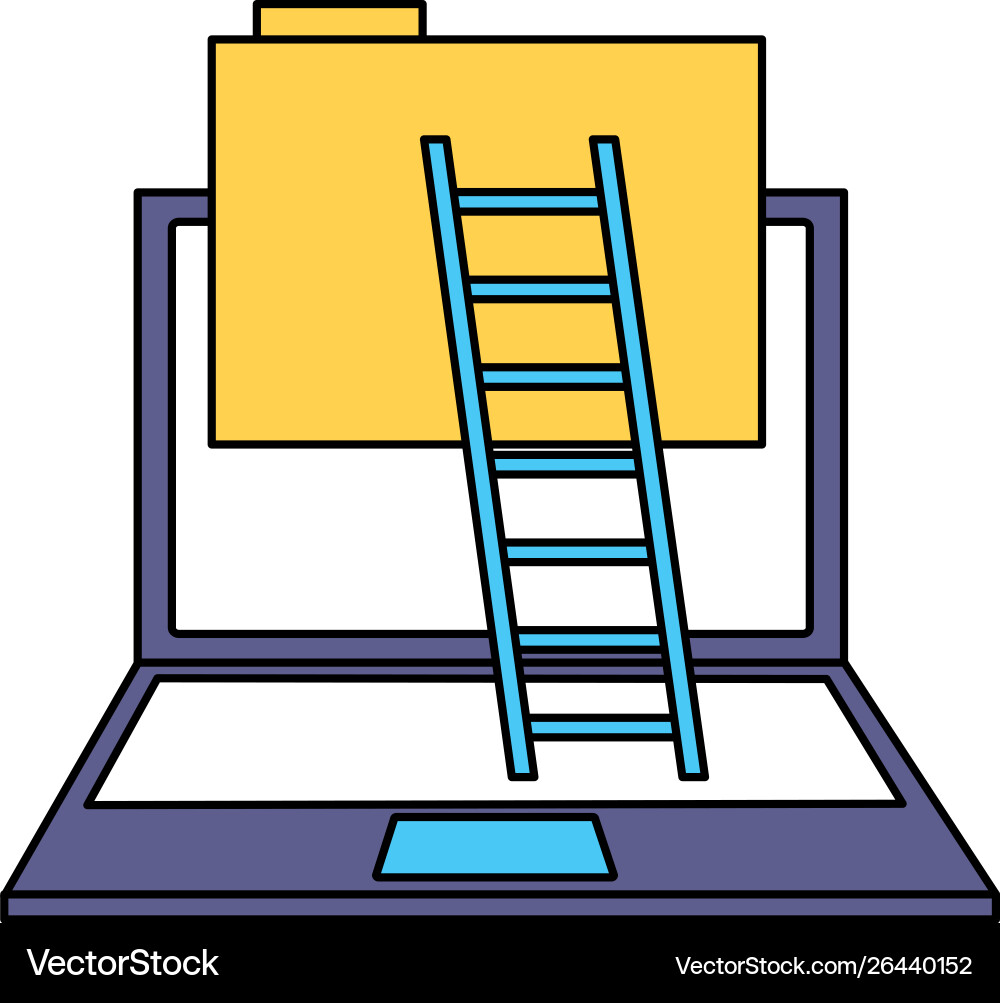 Laptop computer business with folder and stairs Laptop computer business with folder and stairs vector image