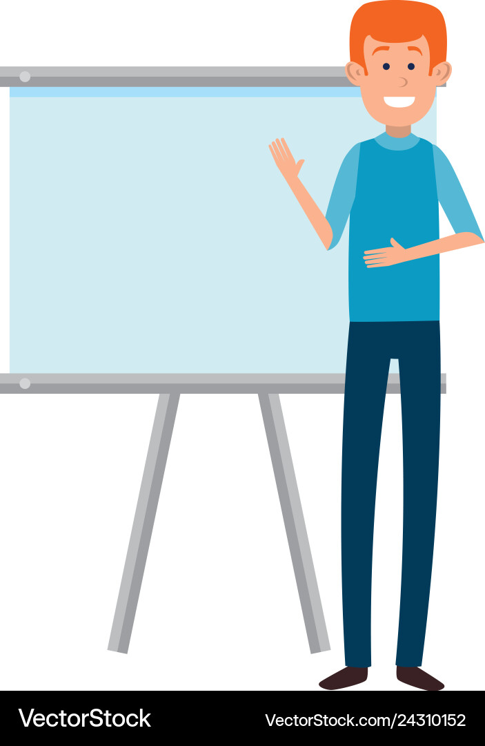 Man teaching with paperboard character Man teaching with paperboard character Vector Image