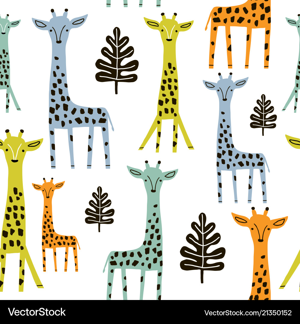 Seamless pattern with giraffe palm branch vector image