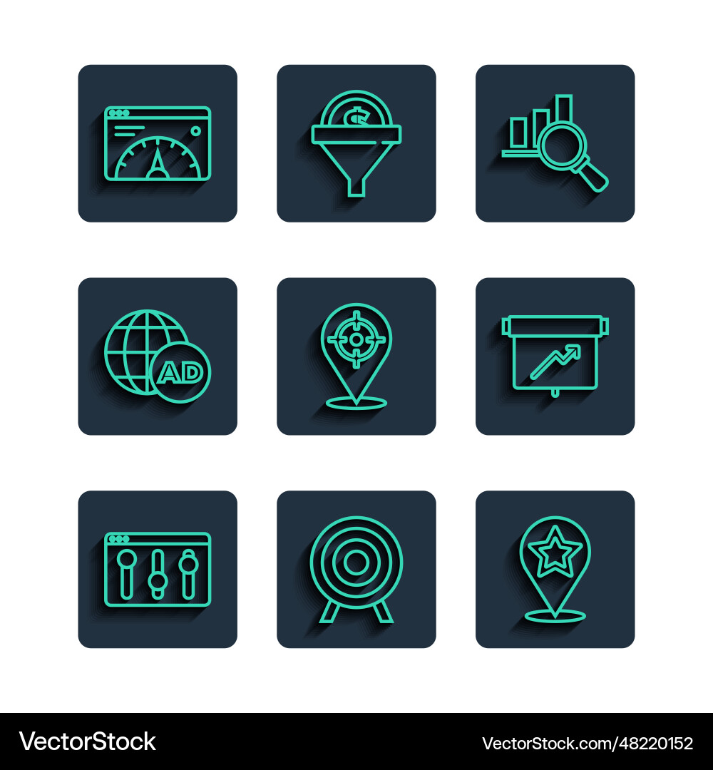 Set line browser setting target sport map pointer Set line browser setting target sport map pointer vector image