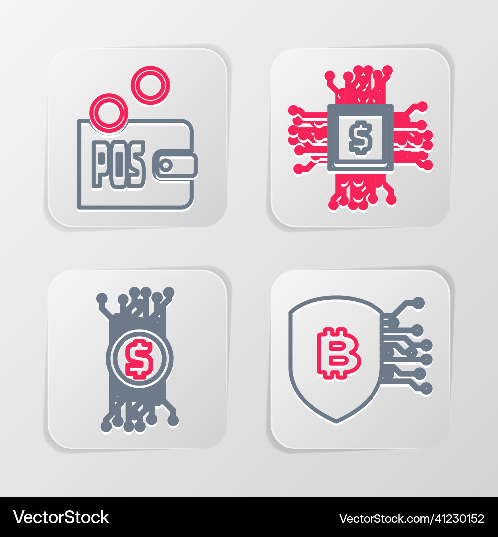 Set line shield with bitcoin cryptocurrency Vector Image