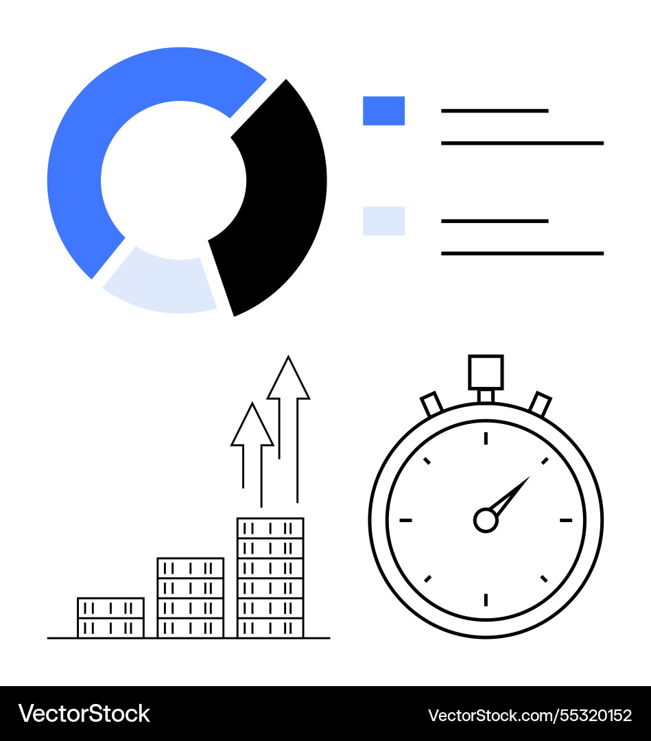 Time management and data analysis with pie chart Time management and data analysis with pie chart vector image