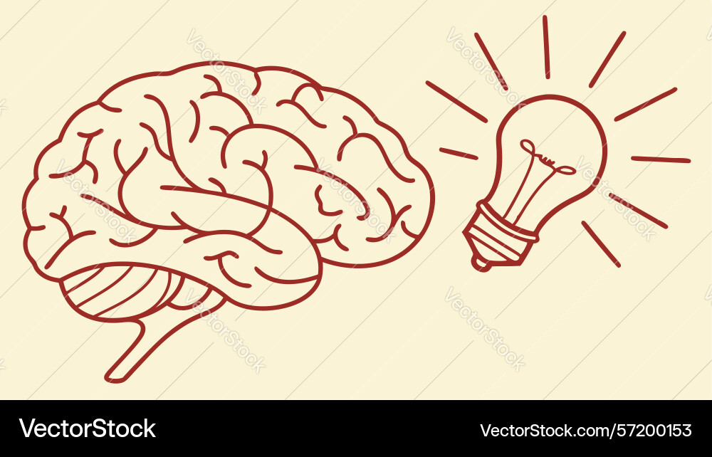 Artistic brain with glowing idea lightbulb design Vector Image