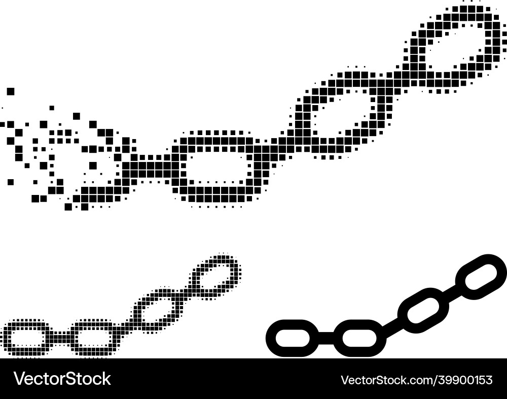Broken pixelated chain glyph with halftone version Broken pixelated chain glyph with halftone version vector image