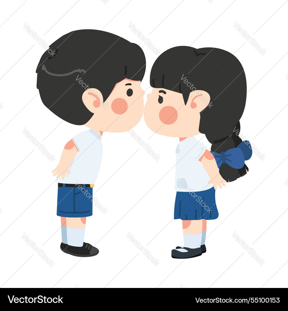 Cartoon little boy kissing a girl Cartoon little boy kissing a girl Vector Image