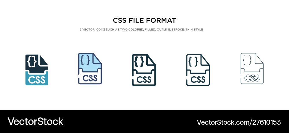 Css file format icon in different style two vector image