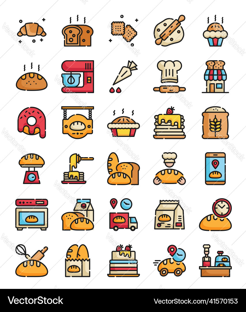 Filled outline bakery icons set Filled outline bakery icons set vector image