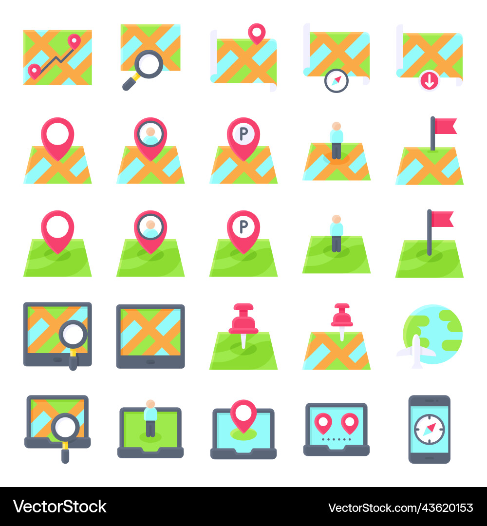 Location map and navigation flat icon set 2 vector image