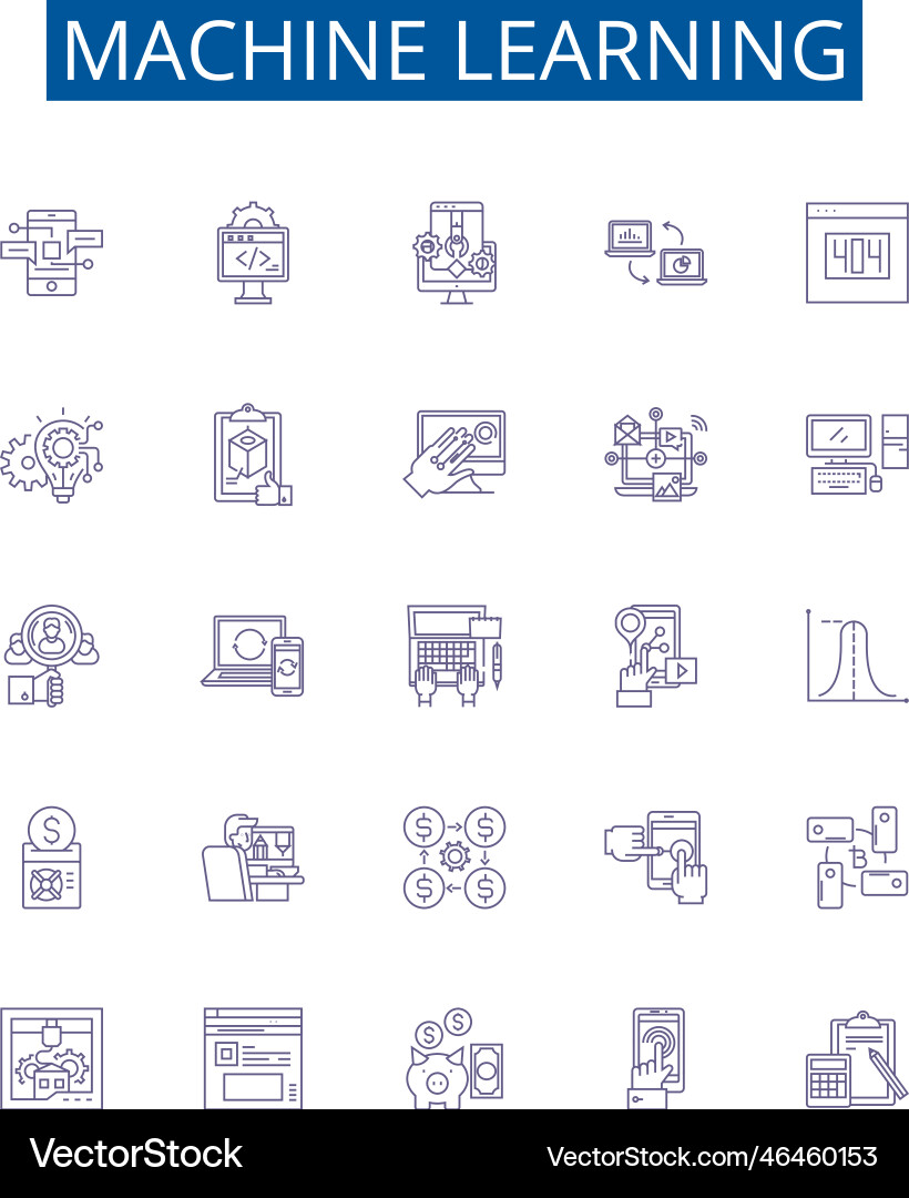 Machine learning line icons signs set design Vector Image