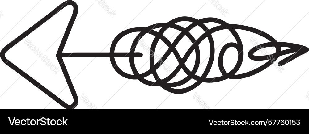 Scribbled loop arrow for disordered or rough path vector image