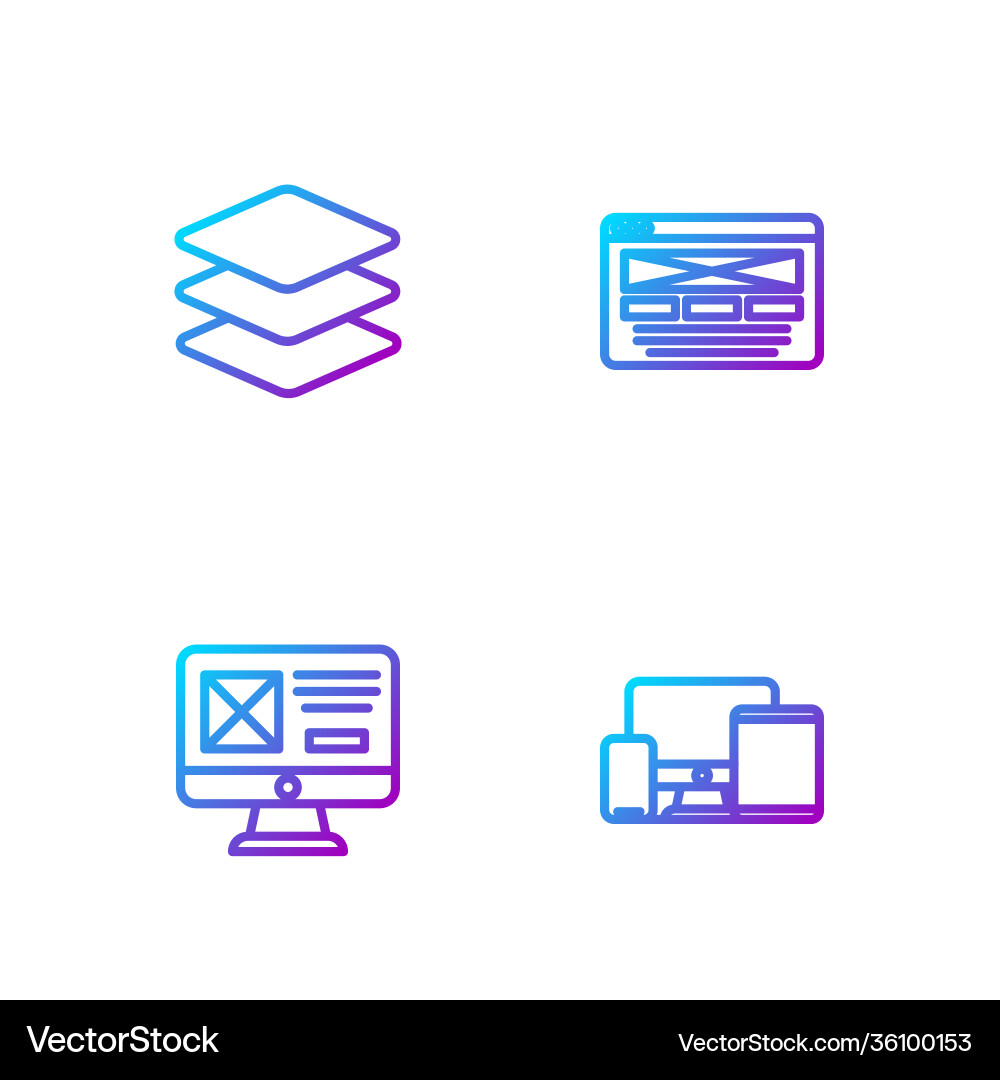 Set line monitor mobile tablet ui ux design Set line monitor mobile tablet ui ux design vector image