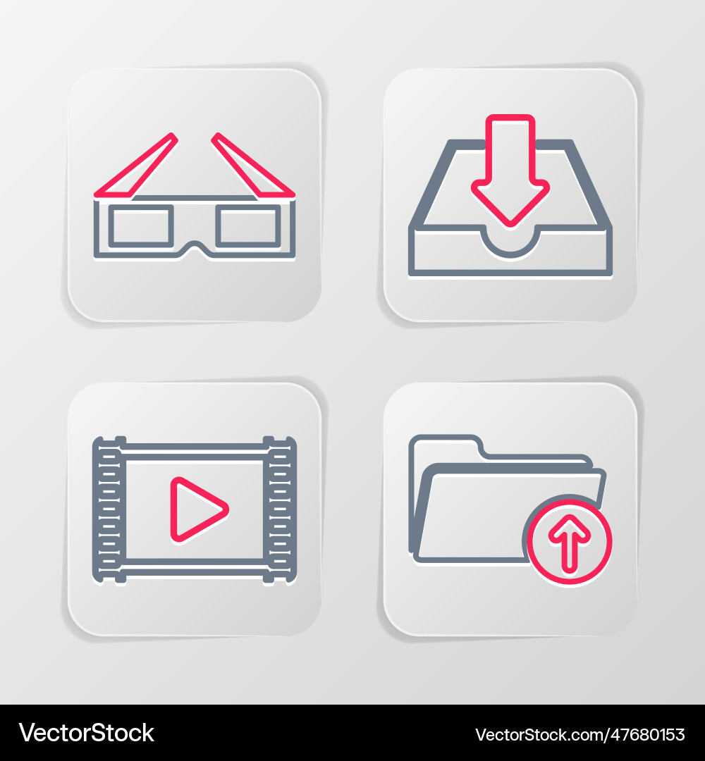 Set line upload file movie clapper shit and 3d Set line upload file movie clapper shit and 3d vector image