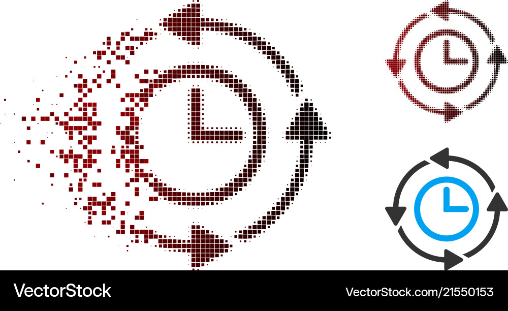 Shredded pixel halftone wayback clock icon vector image
