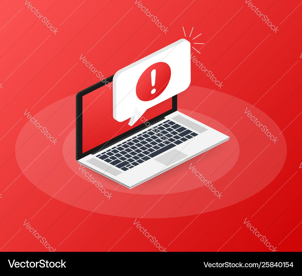 Alert message laptop notification danger error Alert message laptop notification danger error vector image