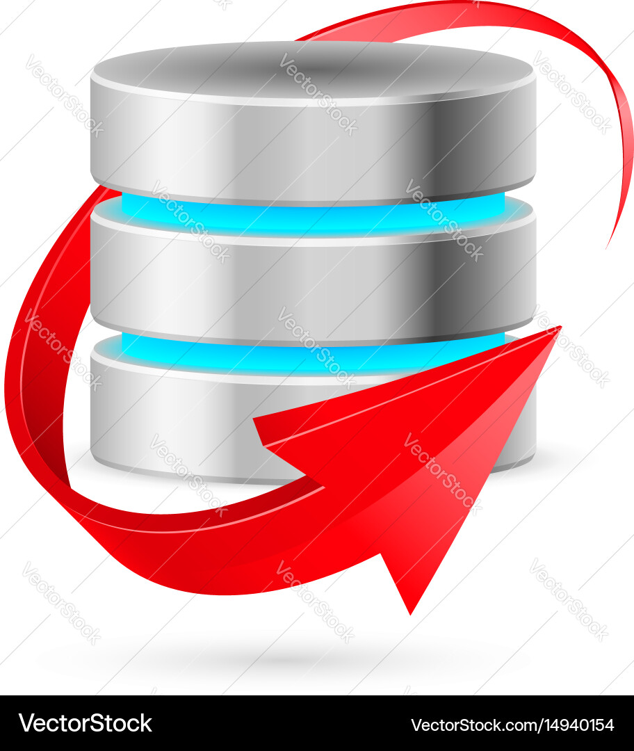 Database icon with update symbol presented as red vector image