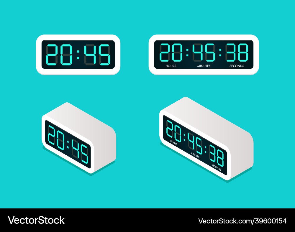 Digital alarm clock front and isometric view Vector Image