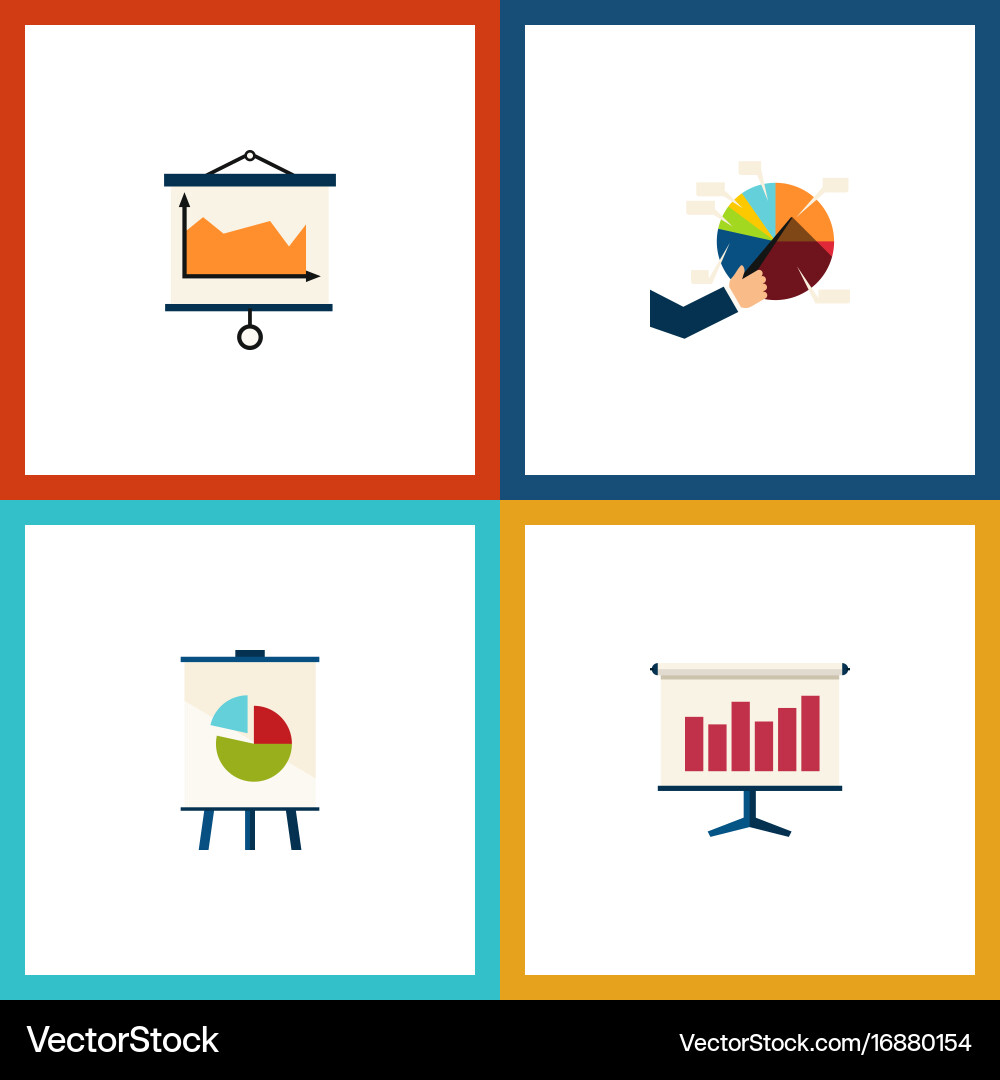 Flat icon chart set of diagram graph easel Vector Image