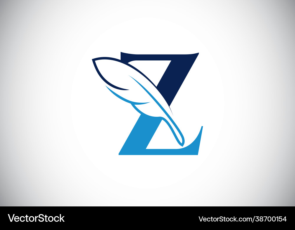 Initial z monogram alphabet with a feather font Vector Image