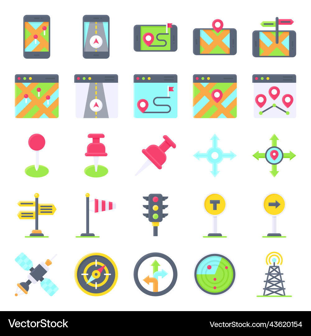 Location map and navigation flat icon set 3 vector image
