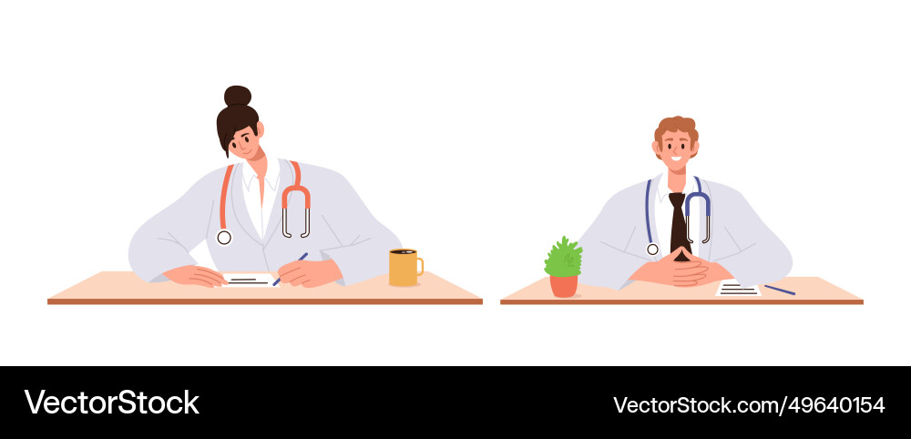 Male and female doctor nurse cartoon characters Male and female doctor nurse cartoon characters vector image