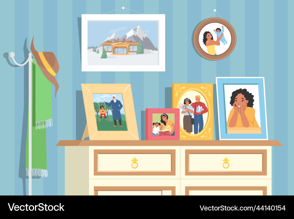 Photo frame on table flat design interior Photo frame on table flat design interior vector image