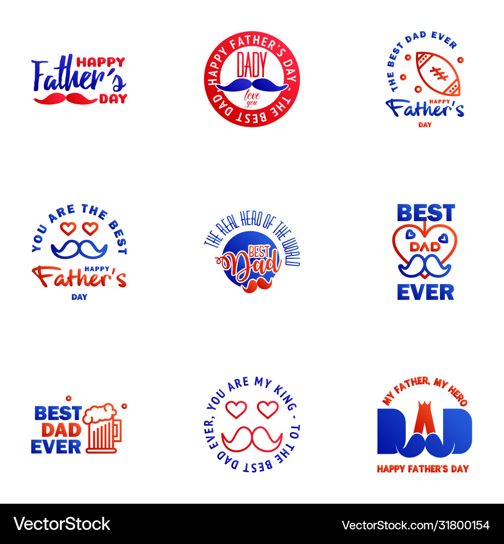 Set happy fathers day elements 9 blue and red Set happy fathers day elements 9 blue and red vector image