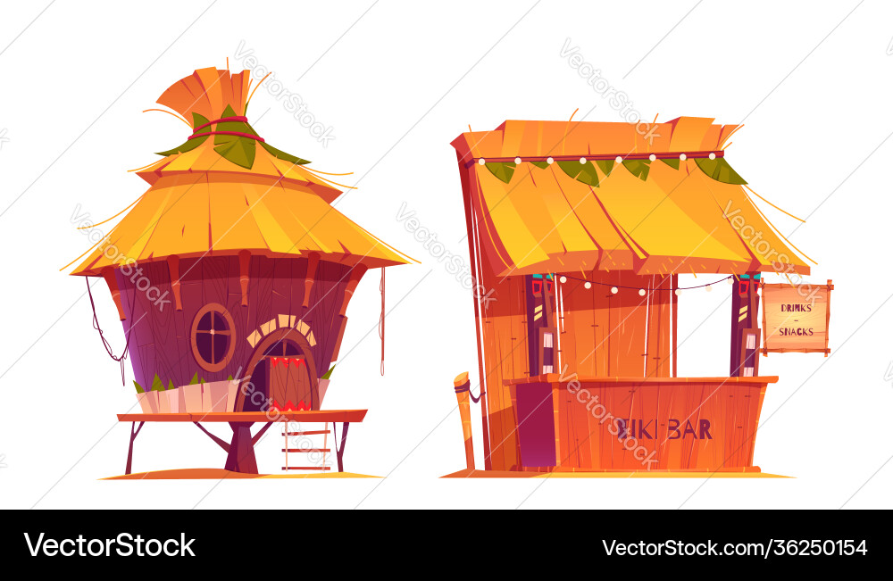 Tiki hut bar hawaii beach wooden construction vector image