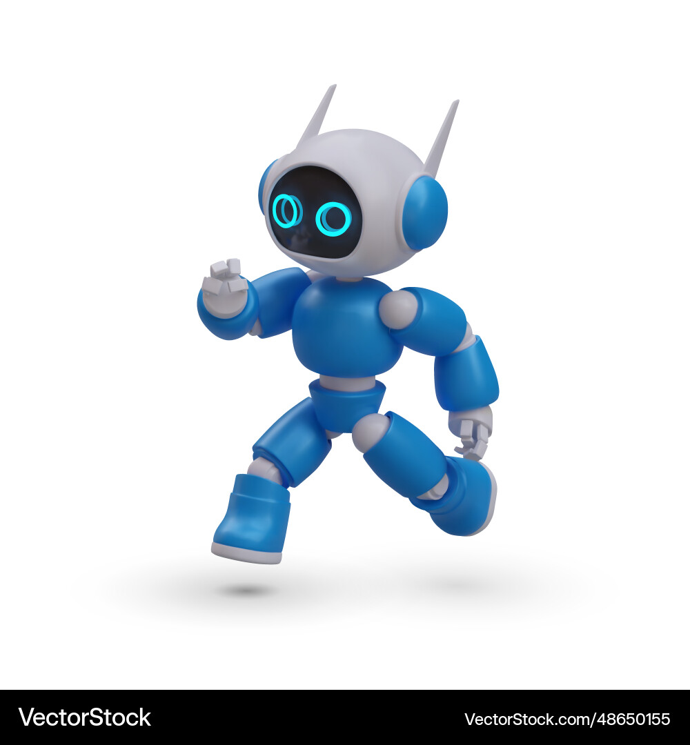 3d realistic robot running to help on white 3d realistic robot running to help on white Vector Image