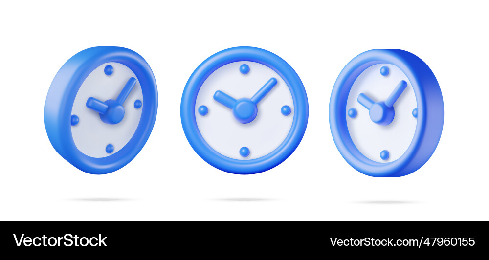 3d set of round wall clock in different angles 3d set of round wall clock in different angles Vector Image