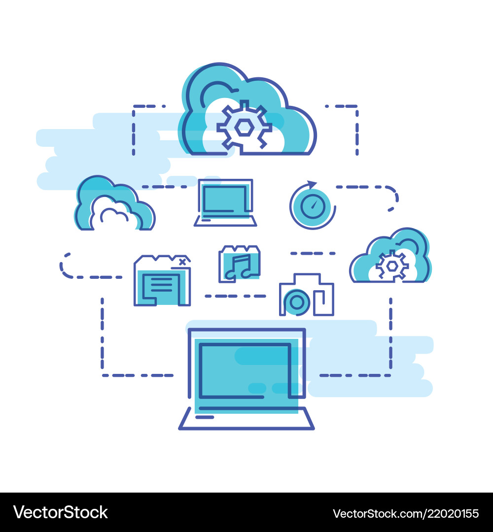 Cloud computing network with laptop Vector Image