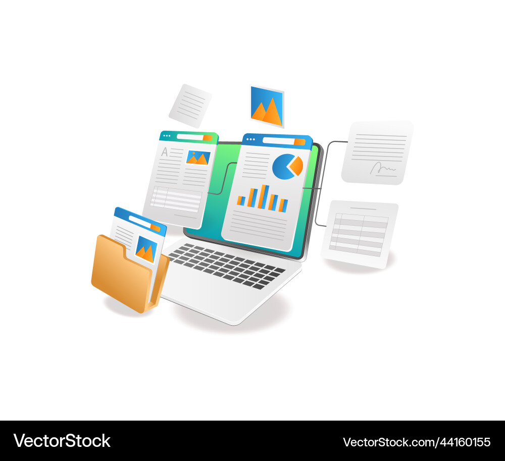 Computer with data network analysis Vector Image