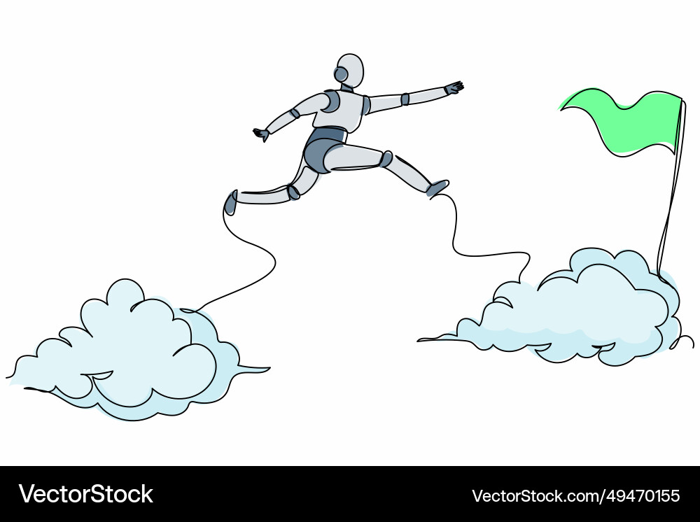 Continuous one line drawing robot jump over Vector Image