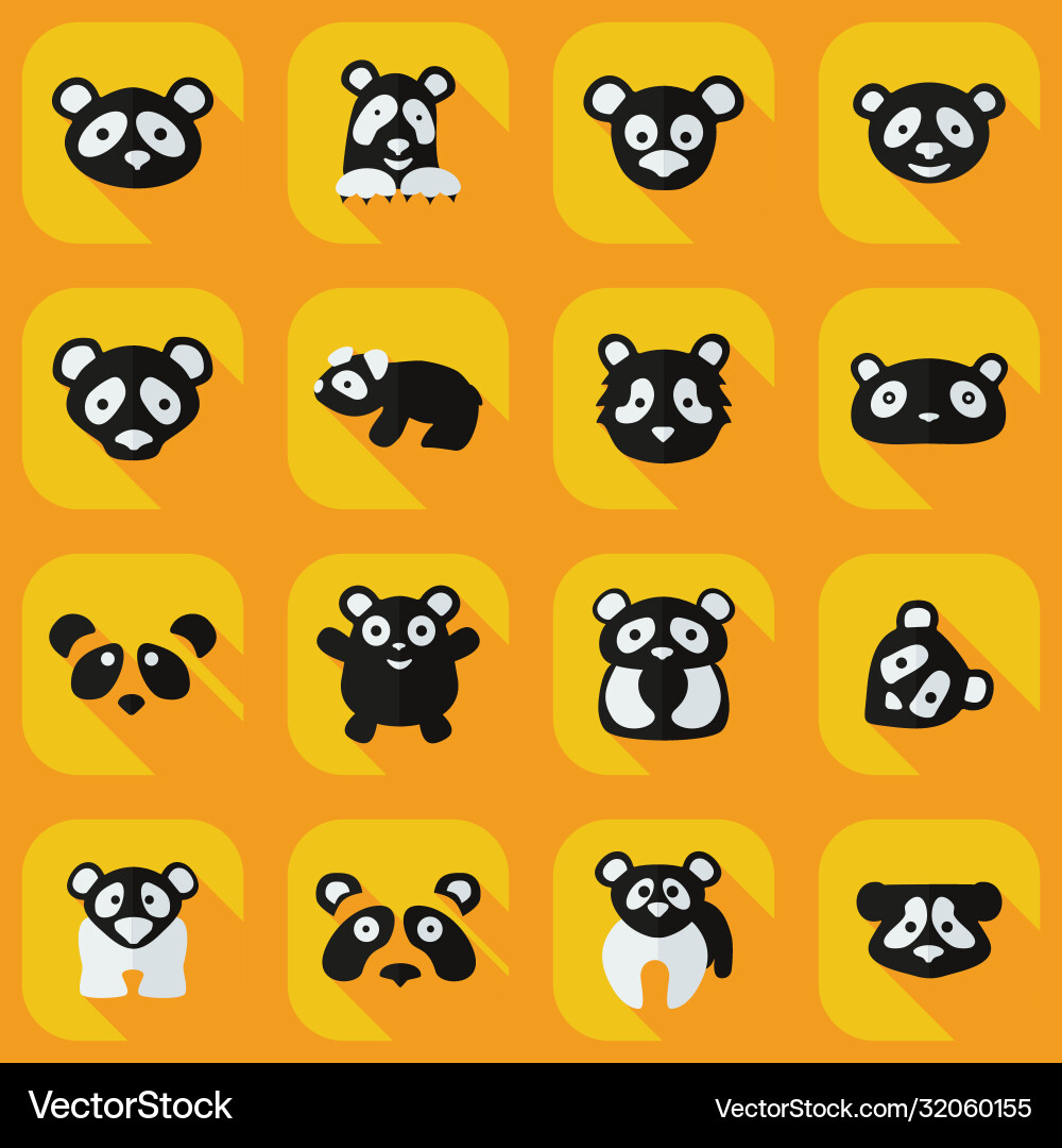 Flat concept set modern design with shadow pandas vector image
