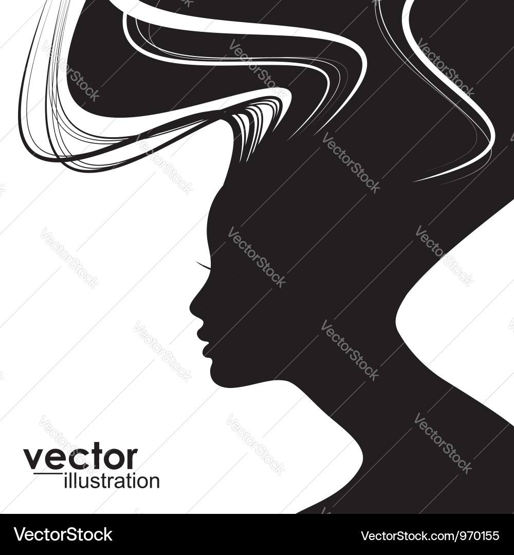 Frau Silhouette mit Wavy Haar Vektorbild