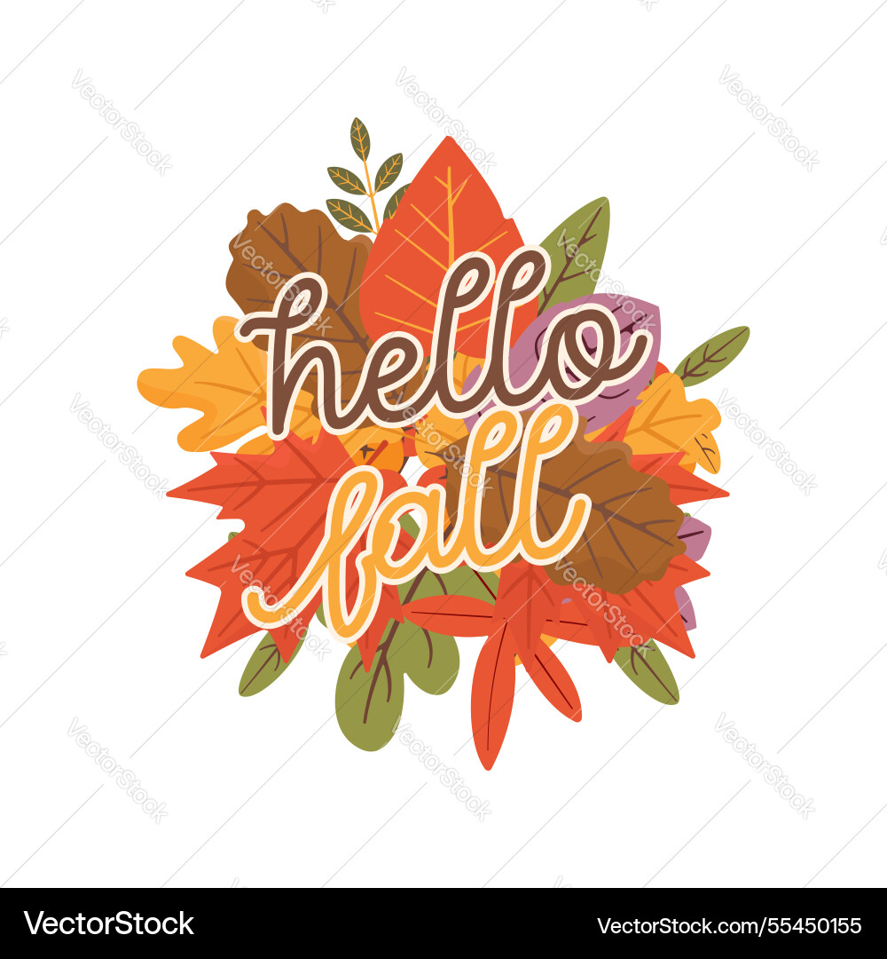 Herbst - hello Herbst Zitat mit Blättern Print Herbst - hello Herbst Zitat mit Blättern Print vektorbild