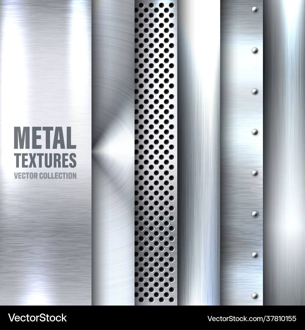 Realistic brushed metal textures set polished Realistic brushed metal textures set polished vector image