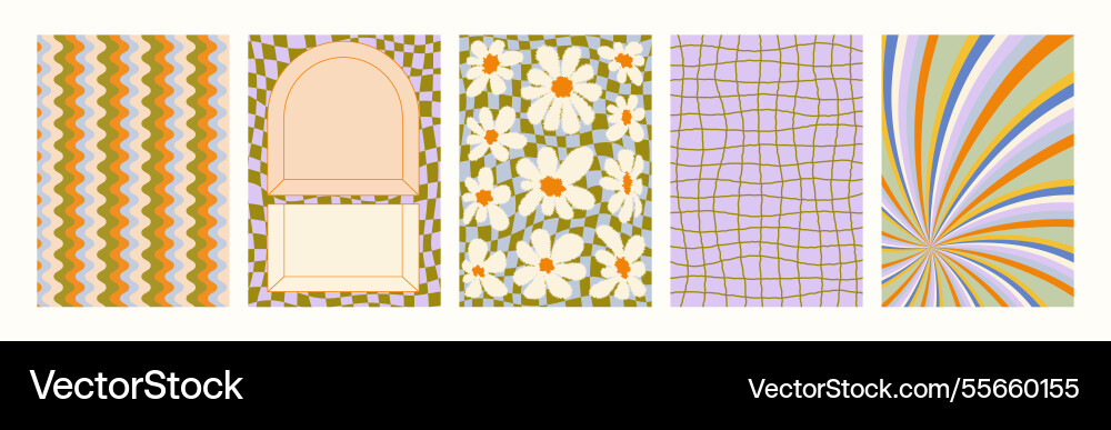 Retro pattern set abstract psychedelic groovy Retro pattern set abstract psychedelic groovy vector image