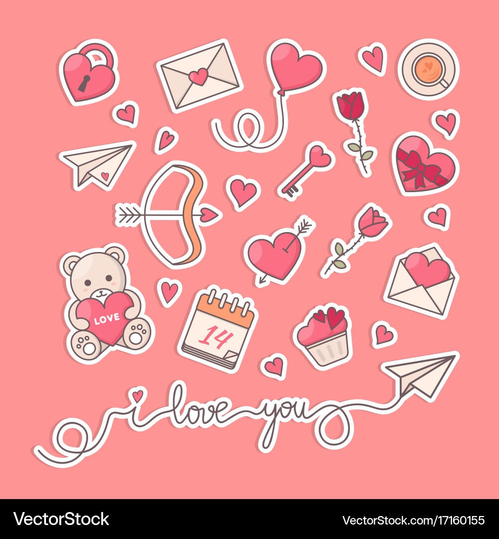 Romantic simple objects collection Vector Image