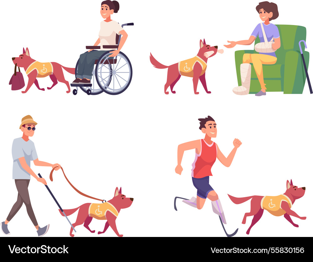 Disabilities people animal a guide pet assistant Disabilities people animal a guide pet assistant vector image