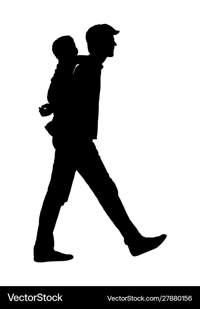 Father carrying son on back and walking silhouette Father carrying son on back and walking silhouette vector image