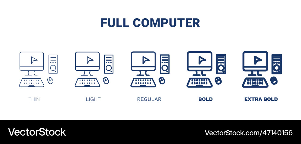 Full computer icons thin light regular bold black Full computer icons thin light regular bold black vector image