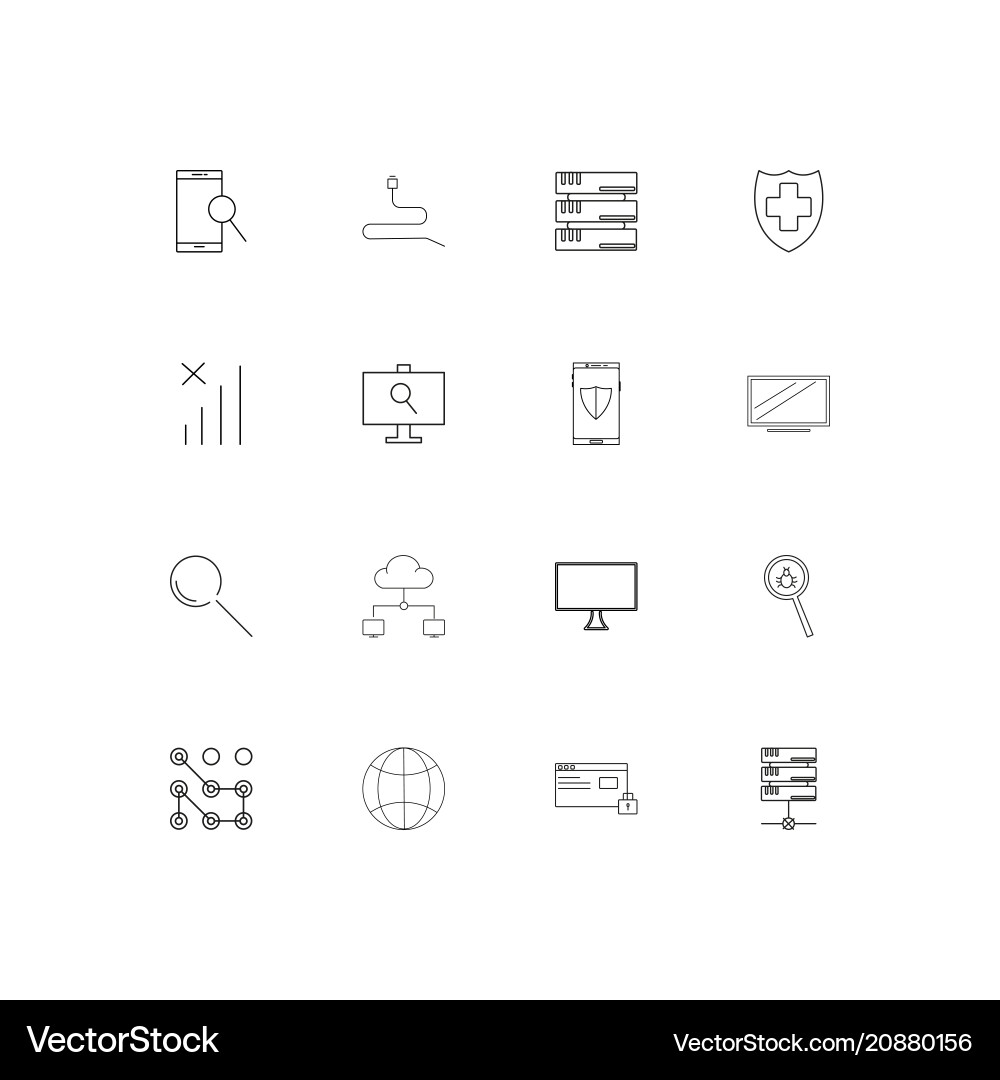 Internet security linear thin icons set outlined vector image