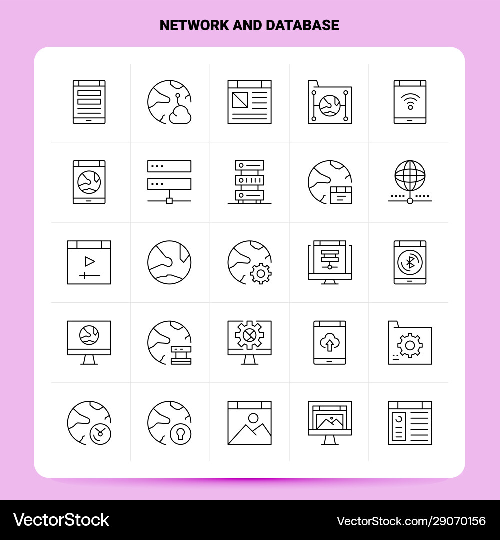 Outline 25 network and database icon set line Outline 25 network and database icon set line vector image