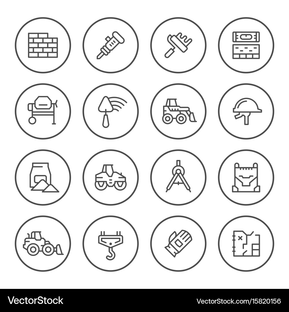 Set round line icons of constructing industry vector image