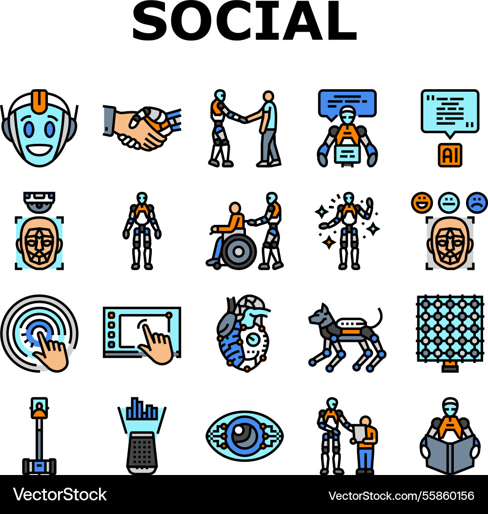 Social robotics ai interaction icons set Social robotics ai interaction icons set vector image
